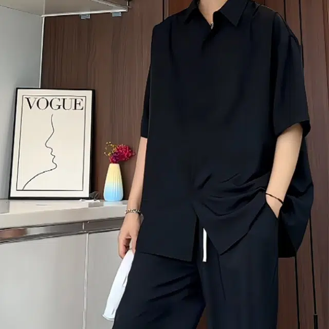 颂希尔 美式高街基础款衬衣潮流百搭高级感宽松休闲短袖衬衫 男女同款