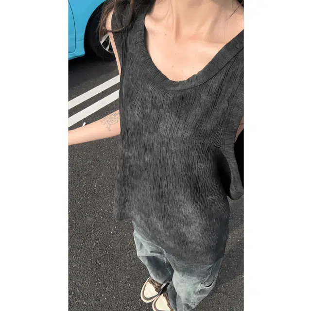 颂希尔 美式脏脏风扎染夏季冰丝肌理感坎肩运动无袖背心 男女同款