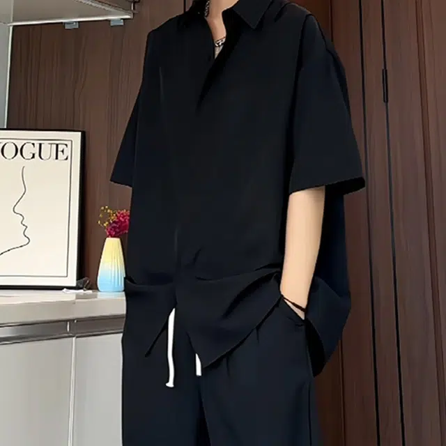 颂希尔 美式高街基础款衬衣潮流百搭高级感宽松休闲短袖衬衫 男女同款