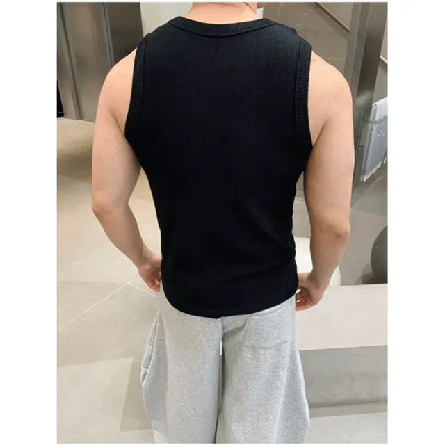 颂希尔 美式重磅竖条纹坎肩运动健身弹力修身无袖背心 男女同款