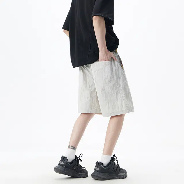 颂希尔 潮牌拼接格子美式透气宽速干五分裤休闲短裤 男女同款