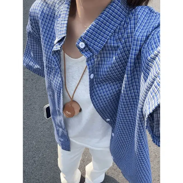 颂希尔 美式潮流格子短袖衬衣外套潮牌复古格纹情侣宽松百搭半袖衬衫 男女同款