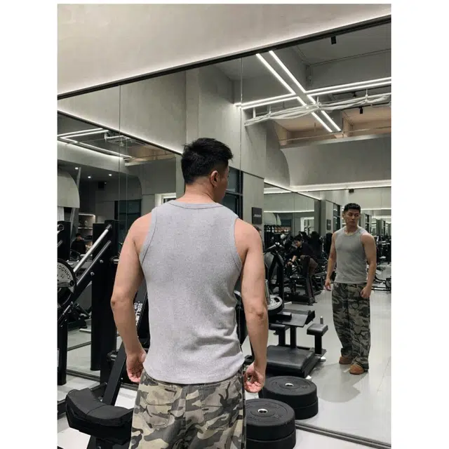 颂希尔 美式重磅竖条纹坎肩运动健身弹力修身无袖背心 男女同款