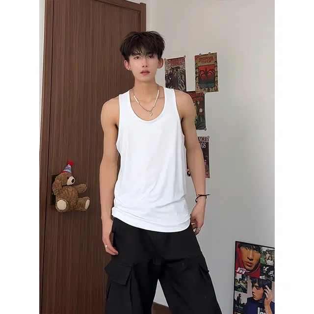 颂希尔 运动宽松纯色坎肩无袖背心 男女同款