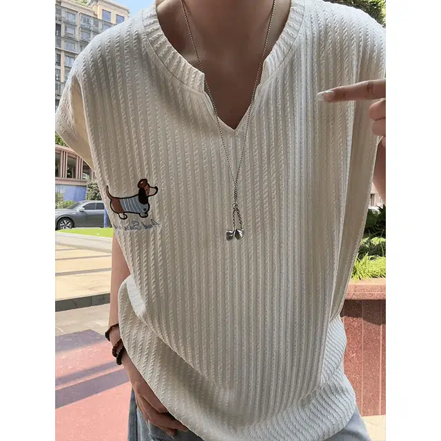 颂希尔 简约刺绣腊肠狗肌理感坎肩无袖凉感透气背心 男女同款