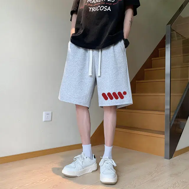 颂希尔 美式高街复古潮牌创意几何图案印花抽绳运动基础款五分裤户外宽松百搭系带篮球裤休闲短裤 男女同款