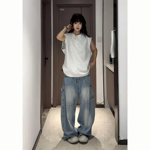 颂希尔 重磅复古美式潮牌运动坎肩背心 男女同款