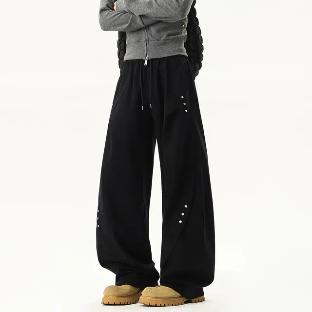 佐菲利 美式复古高街铆钉弯刀裤宽松直筒长裤百搭阔腿裤休闲裤 男女同款