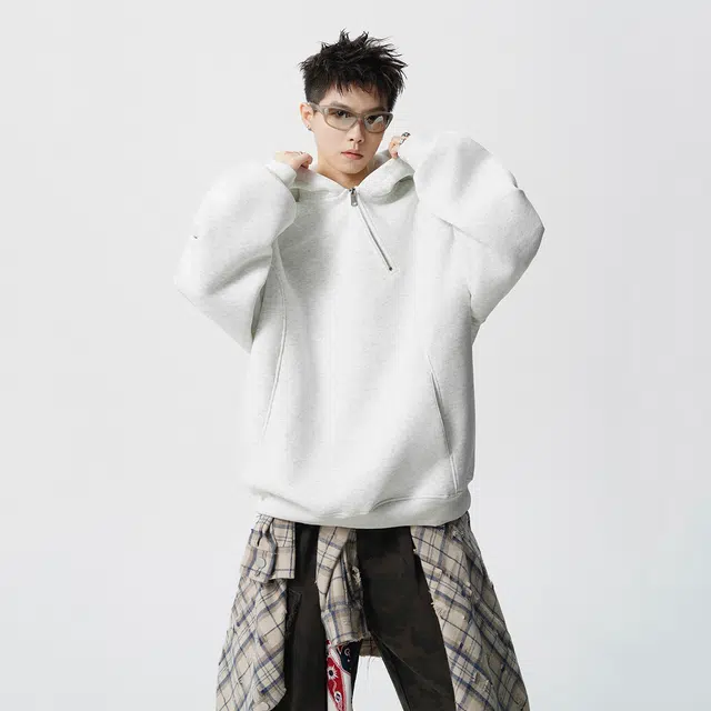 佐菲利 美式复古半拉链领口设计感小众百搭情侣帽衫潮卫衣 男女同款