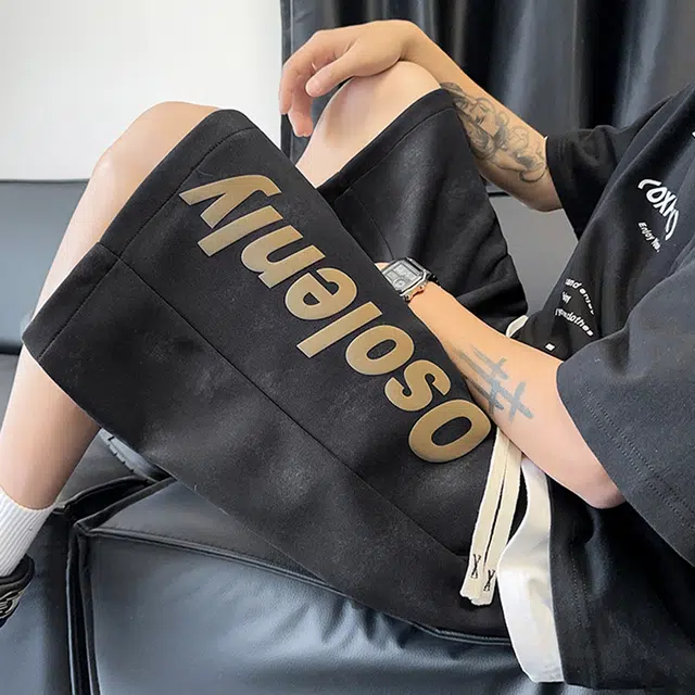 佐菲利 美式扎染压花字母薄款凉感透气潮牌五分裤子宽松运动中裤休闲短裤 男女同款