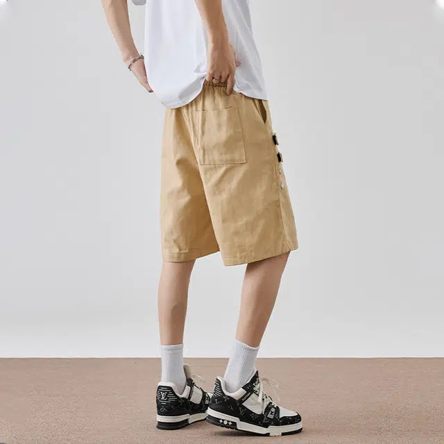 佐菲利 美式复古机能魔术贴夏季潮牌高街运动宽松直筒五分中裤工装短裤 男女同款
