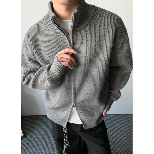 佐菲利 美式双拉链设计感立领男秋季松弛感慵懒风宽松情侣外套毛衣 男女同款