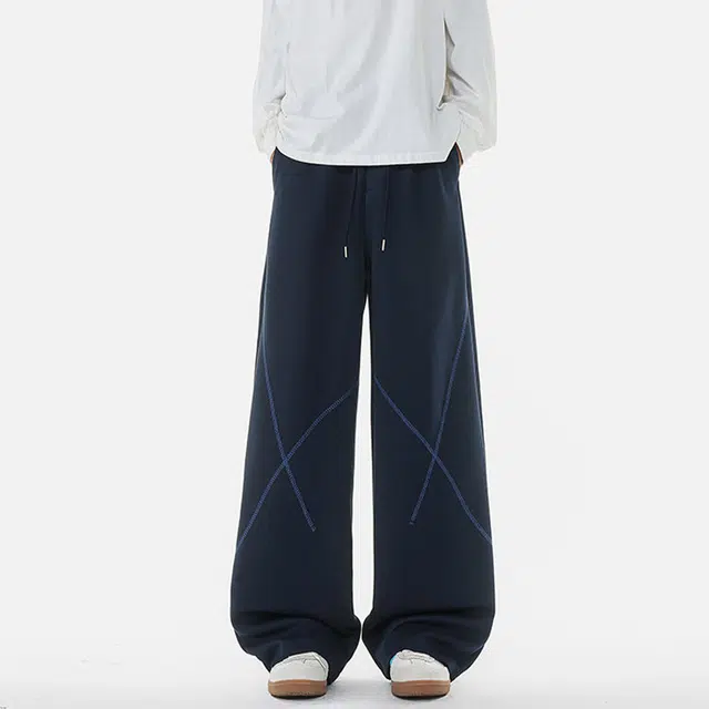 佐菲利 美式复古条纹潮牌宽松直筒阔腿高街运动长裤子休闲裤 男女同款