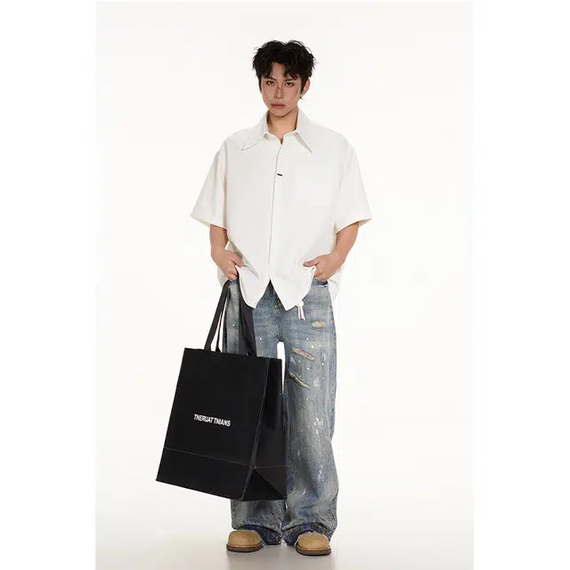 佐菲利 美式潮牌简约衬衣高级感宽松休闲短袖衬衫 男女同款