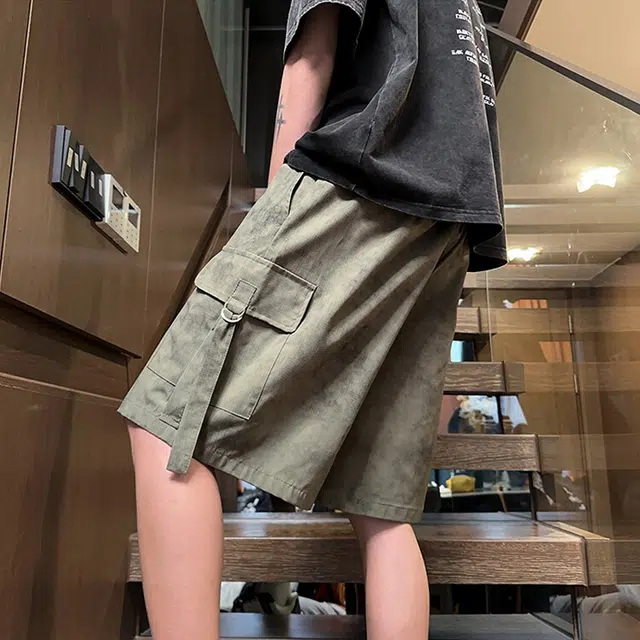 佐菲利 扎染迷彩大口袋款夏季薄款美式潮牌休闲中裤宽松五分裤工装短裤 男款