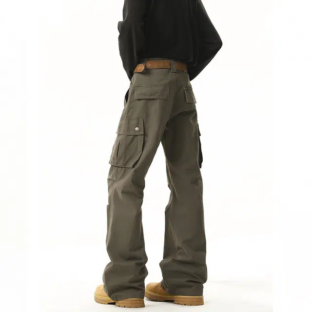 佐菲利 美式弯刀多口袋工装裤子情侣窄版修身阔腿长裤休闲裤 男女同款