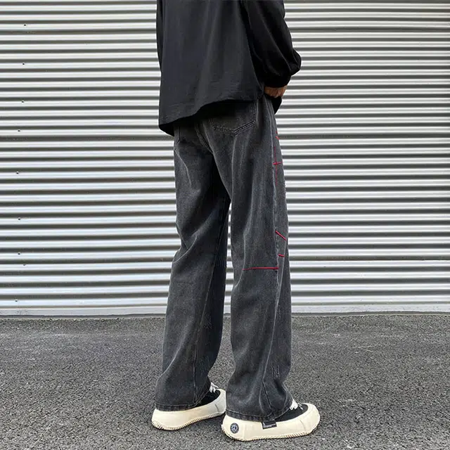 佐菲利 美式复古休闲高街潮牌百搭潮流水洗直筒牛仔裤 男女同款