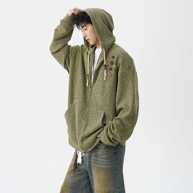 佐菲利 美式复古设计感针织外套潮牌慵懒风连帽上衣款式开衫卫衣 男女同款
