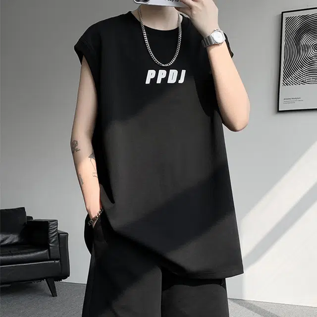 佐菲利 美式高街坎肩字母印花潮牌薄款运动薄款夏季无袖背心 男款