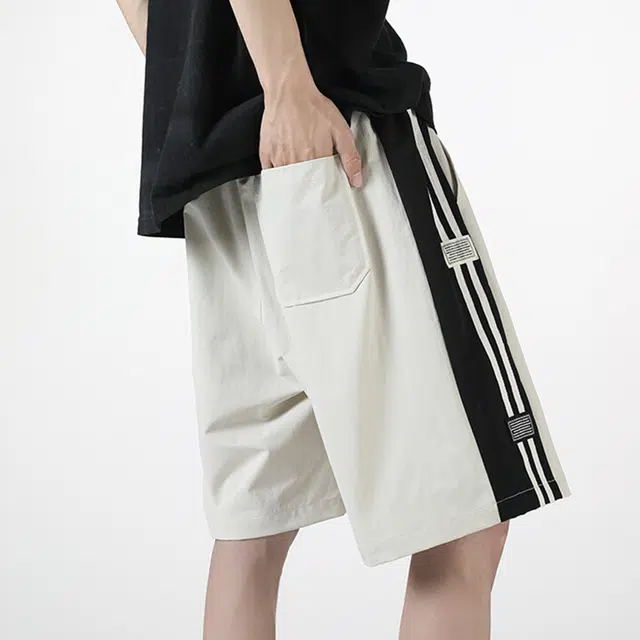 佐菲利 美式潮牌条纹拼接运动五分卫裤夏季凉感透气撞色沙滩休闲短裤 男女同款