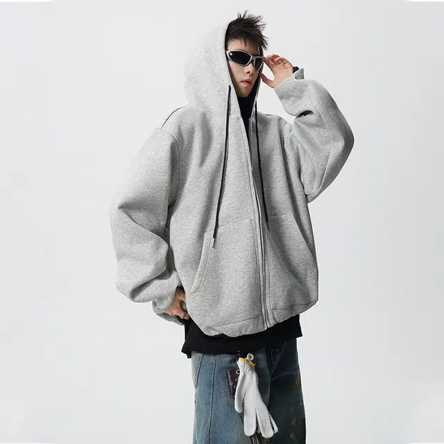 佐菲利 美式重磅连帽外套潮牌宽松学院风运动拉链开衫卫衣 男女同款