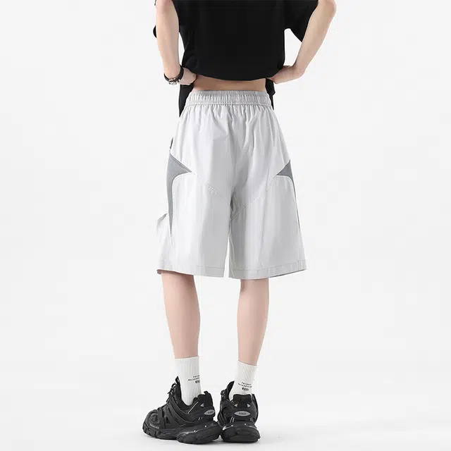 佐菲利 美式拼接结构设计感潮牌速干裤子宽松直筒休闲短裤 男女同款
