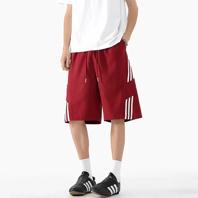 佐菲利 冰丝速干美式高街条纹拼接五分裤设计感宽松休闲短裤 男女同款