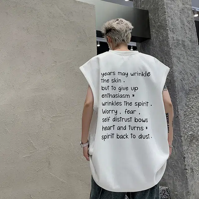 佐菲利 美式高街字母印花麂皮绒宽松潮牌痞帅高级感无袖坎肩背心 男款