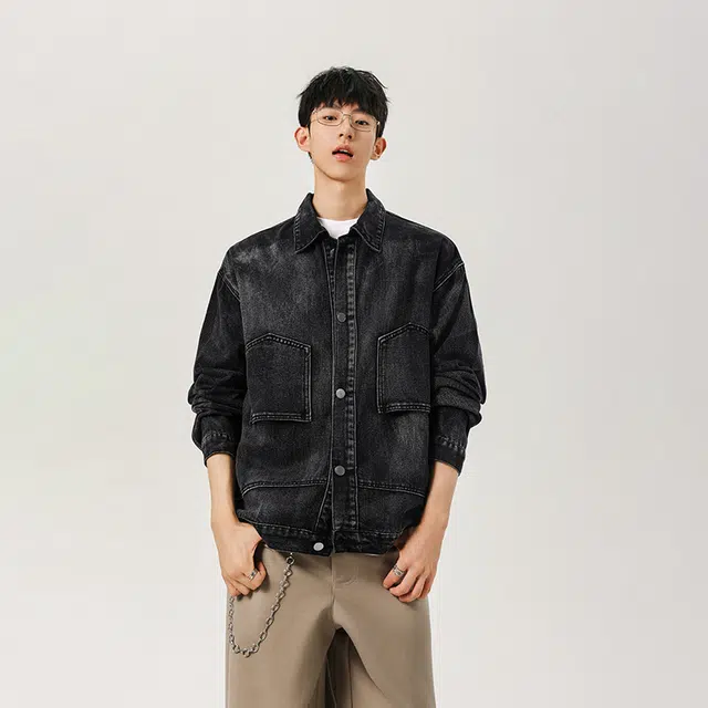 佐菲利 美式复古水洗潮牌宽松休闲翻领工装夹克上衣服牛仔外套 男女同款