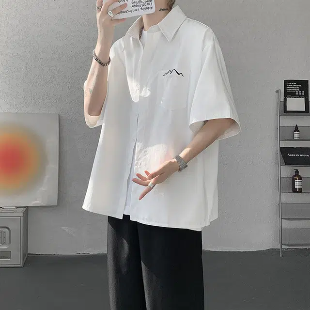 佐菲利 高级感痞帅薄款冰丝防晒潮流宽松尖领短袖衬衫 男款