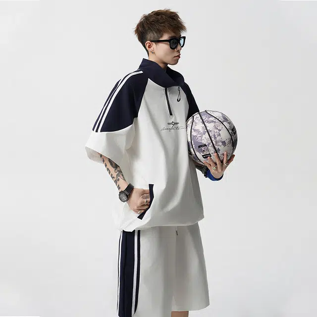 佐菲利 美式复古宽松时尚学院风两件套跑步短袖短裤休闲运动套装 男款