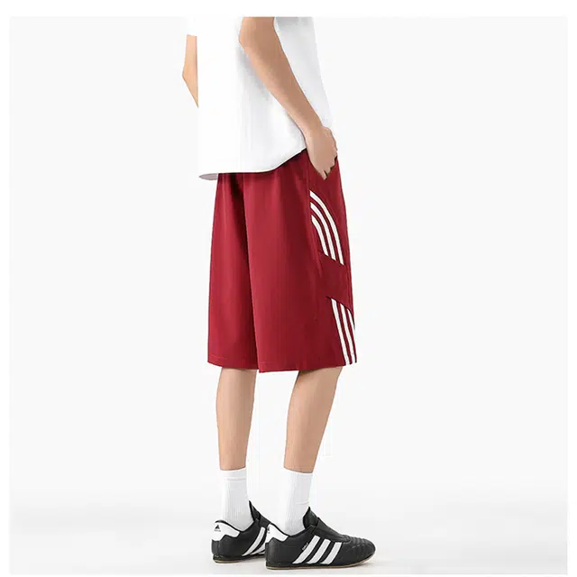 佐菲利 冰丝速干美式高街条纹拼接五分裤设计感宽松休闲短裤 男女同款