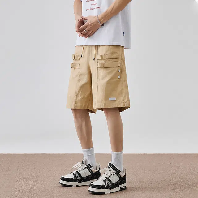 佐菲利 美式复古机能魔术贴夏季潮牌高街运动宽松直筒五分中裤工装短裤 男女同款