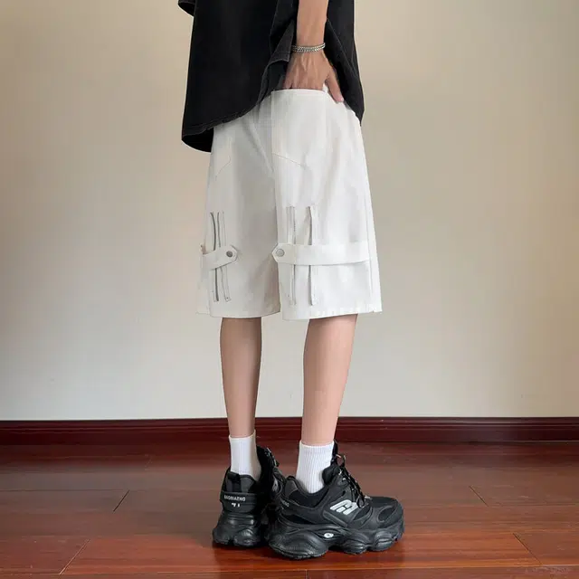 佐菲利 美式高街拉链薄款设计感痞帅五分裤宽松直筒工装裤休闲短裤 男款