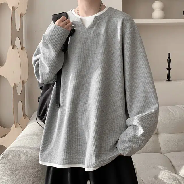 佐菲利 美式复古设计感假两件长袖打底潮牌拼接撞色宽松卫衣 男款