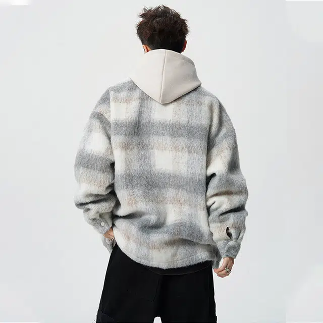 佐菲利 港风短款格子毛呢外套加厚韩版棉服痞帅翻领夹克大衣 男女同款