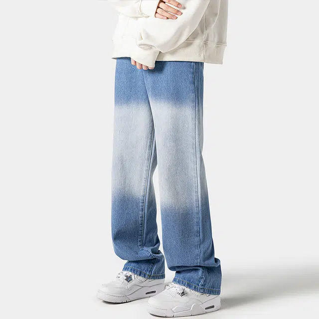 佐菲利 美式渐变皮带款潮流炸街痞帅裤子潮牌宽松直筒休闲微喇裤牛仔裤 男女同款