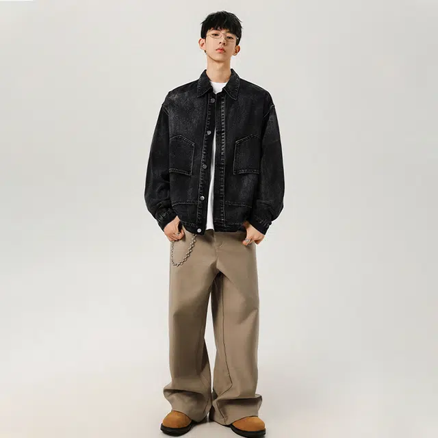 佐菲利 美式复古水洗潮牌宽松休闲翻领工装夹克上衣服牛仔外套 男女同款