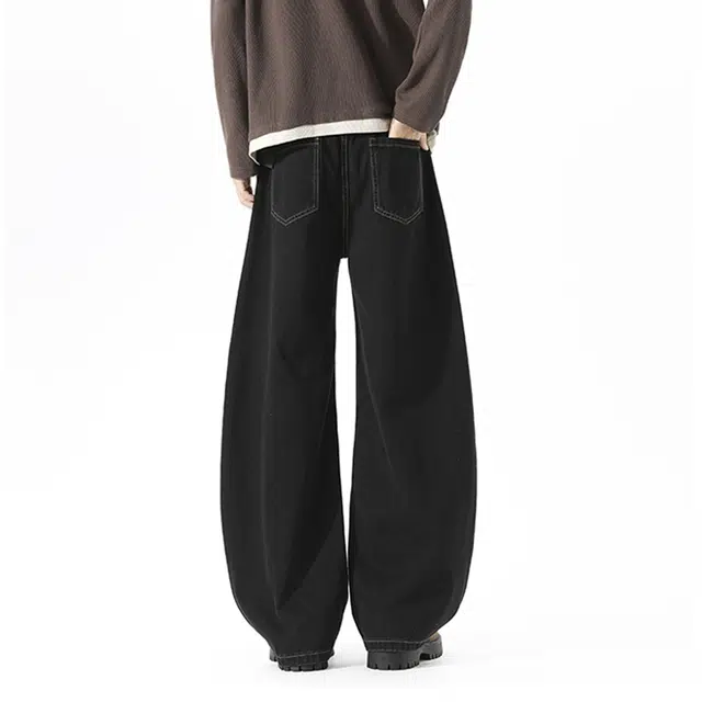 佐菲利 美式复古水洗潮牌做旧直筒裤子高街百搭阔腿弯刀裤牛仔裤 男女同款