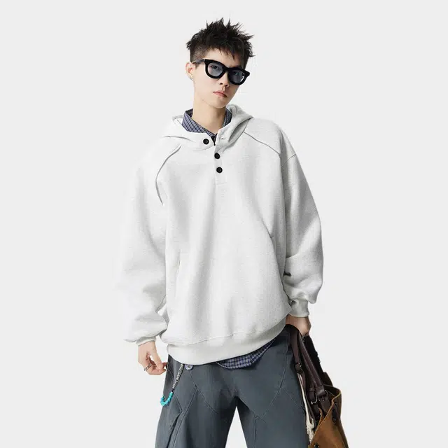 佐菲利 美式复古连帽潮牌痞帅纽扣宽松休闲百搭情侣运动外套卫衣 男女同款