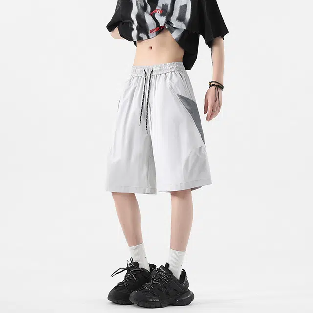 佐菲利 美式拼接结构设计感潮牌速干裤子宽松直筒休闲短裤 男女同款