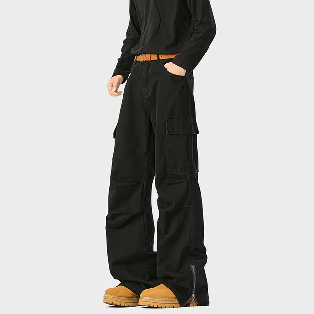 佐菲利 美式复古裤子高街拉链设计直筒长裤宽松百搭运动休闲裤工装裤 男女同款