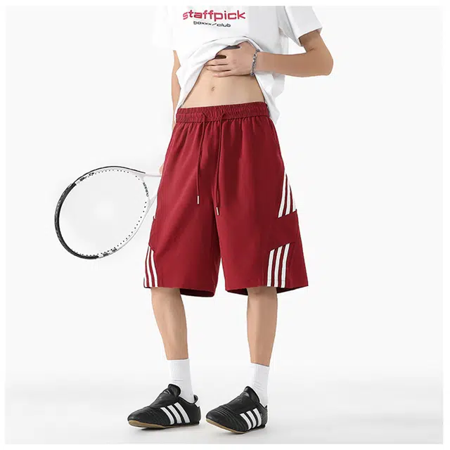 佐菲利 冰丝速干美式高街条纹拼接五分裤设计感宽松休闲短裤 男女同款