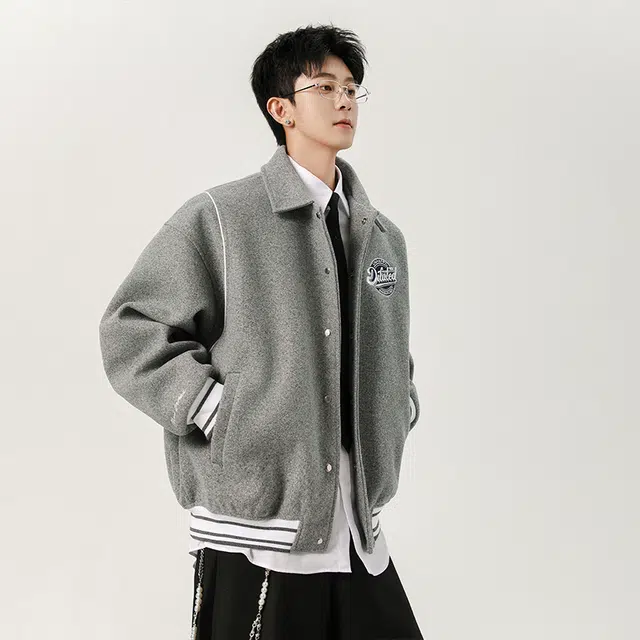 佐菲利  美式复古外套针织潮酷夹克肌理感休闲百搭学院风上衣潮棒球服 男女同款