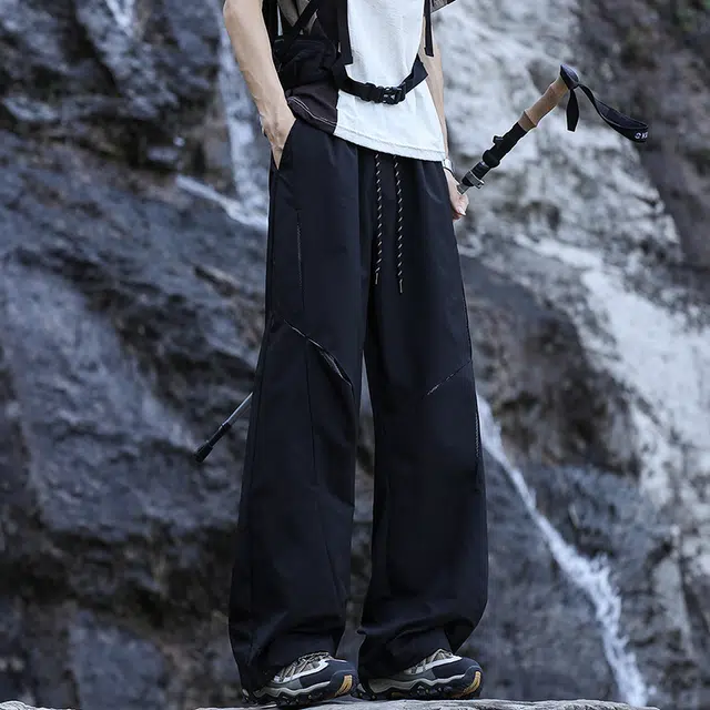 佐菲利 山系户外透气网孔登山宽松直筒裤子美式高街潮牌拼接设计感休闲裤 男款