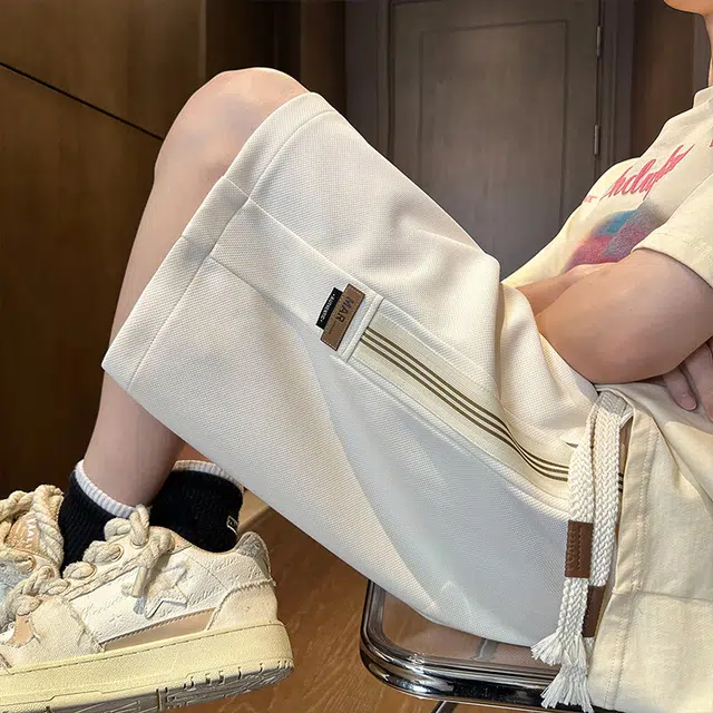 佐菲利 美式织带拼接重磅宽松痞帅五分裤潮牌冰丝凉感户外运动裤子休闲短裤 男款