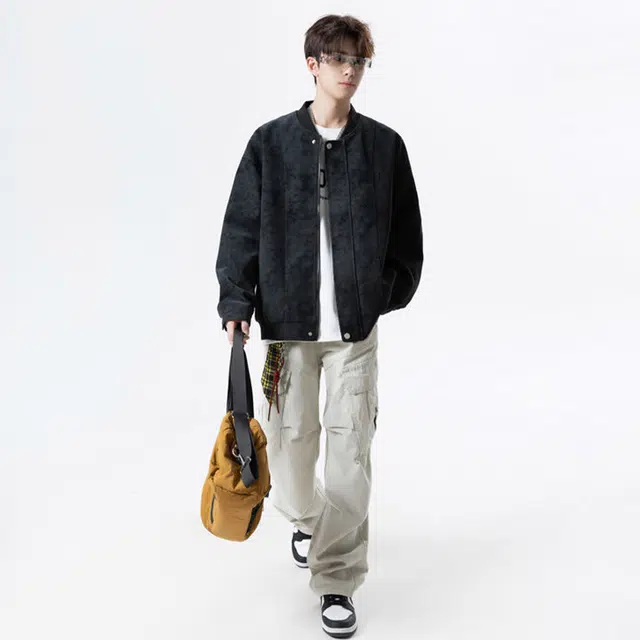 佐菲利 美式机车棒球服外套痞帅高街复古潮流立领宽松飞行夹克 男款