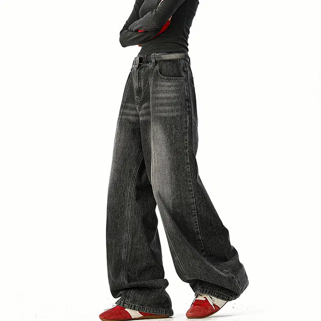 佐菲利 美式复古水洗解构高级感痞帅弯刀裤百搭休闲阔腿裤牛仔裤 男女同款