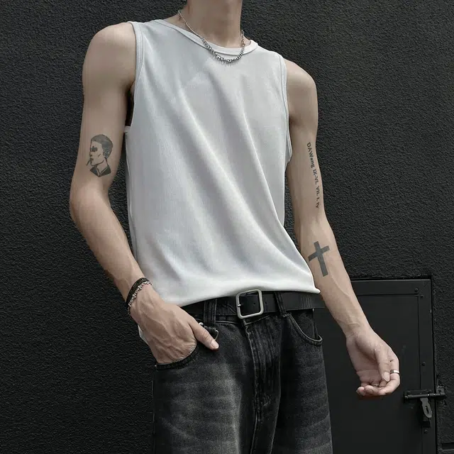 佐菲利 潮牌坑条肌理感无袖美式高街休闲运动健身汗衫背心 男女同款