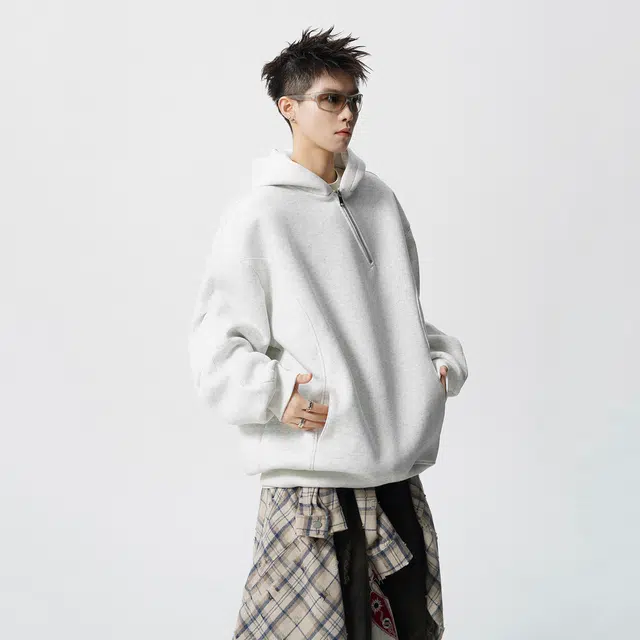 佐菲利 美式复古半拉链领口设计感小众百搭情侣帽衫潮卫衣 男女同款